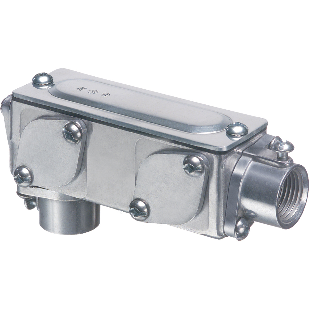 Copper free aluminum die-cast. five conduit bodies in one. Ships as an LB but converts to a T, LL, LR, or C. Combination threaded IMC or Rigid and set screw EMT. Trade Size 1".