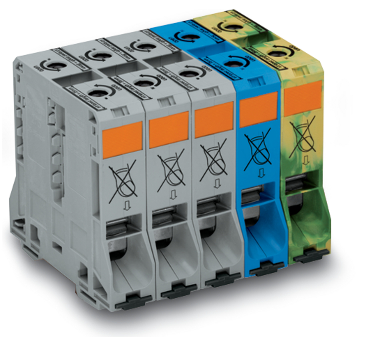 Three phase set; with 95 mm high-current tbs; only for DIN 35 x 15 rail; copper; 95 mm; POWER CAGE CLAMP; 95,00 mm; gray/blue/green-yellow