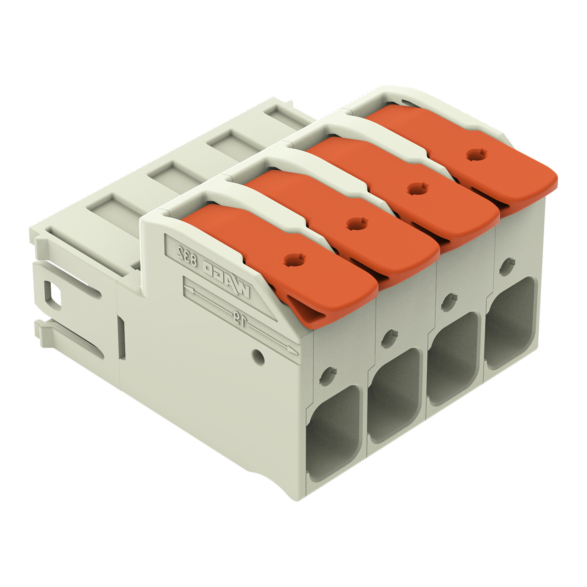 1-conductor male connector; lever; Push-in CAGE CLAMP; 16 mm; Pin spacing 10.16 mm; 4-pole; 100% protected against mismating; Silver-plated contacts; 16,00 mm; light gray