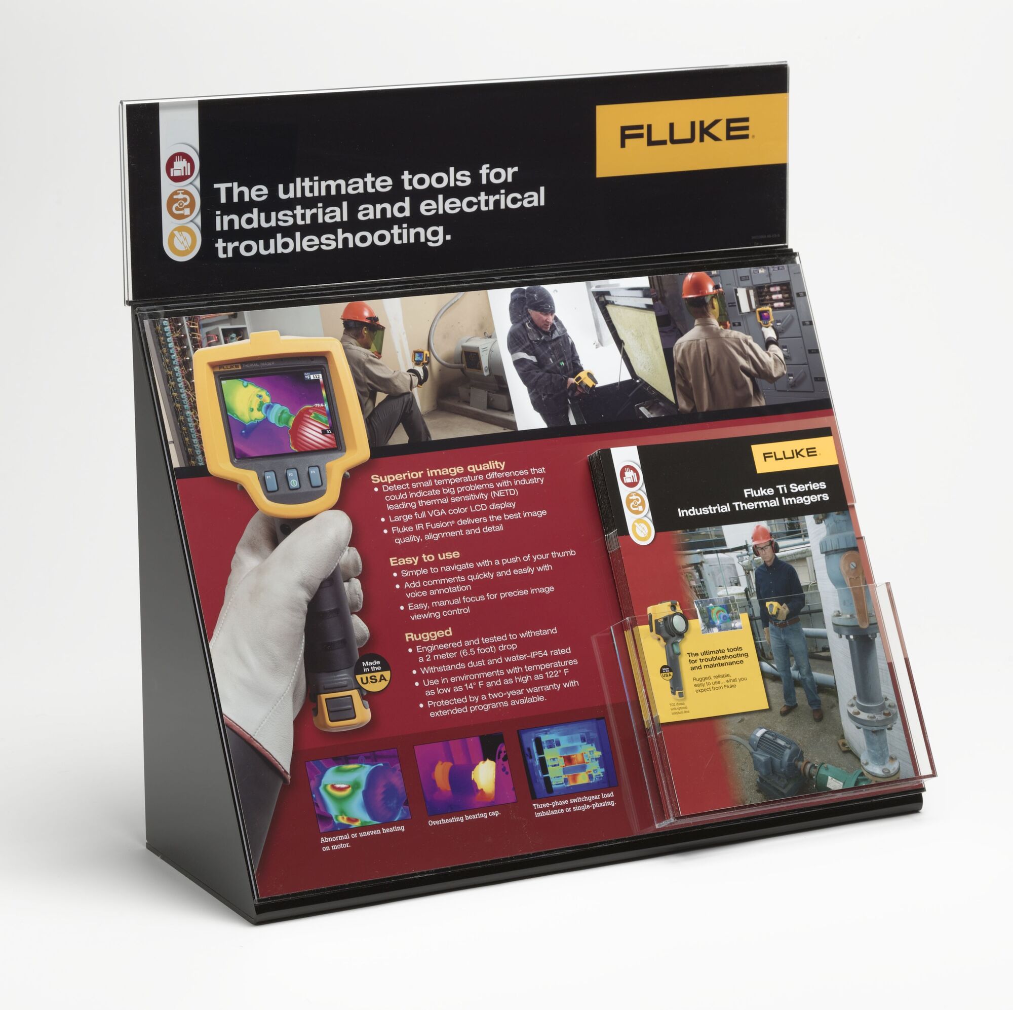 The thermal camera is designed to make your job quicker and easier.Get the right context of what you are capturing with Fluke IR-Fusion. Taking a visual light image, overlaying the thermal image on top at different transparencies so you know exactly what you are looking at. Slide your finger across the screen to adjust the level of infrared needed.Let Fluke Connect Asset Tagging do all your sorting for you. Scan a QR code on your asset, capture your thermal image, and sorting is automatic.