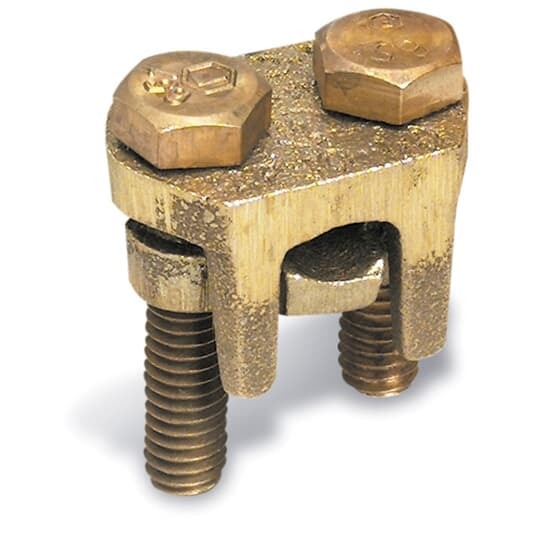Copper Type 2BX - One piece Two-Bolt Connector without spacer for Wire Range Main:  1/0  - 4/0 Str. Tap:  6 Sol. - 4/0 Str. , Bolt Size 9/16