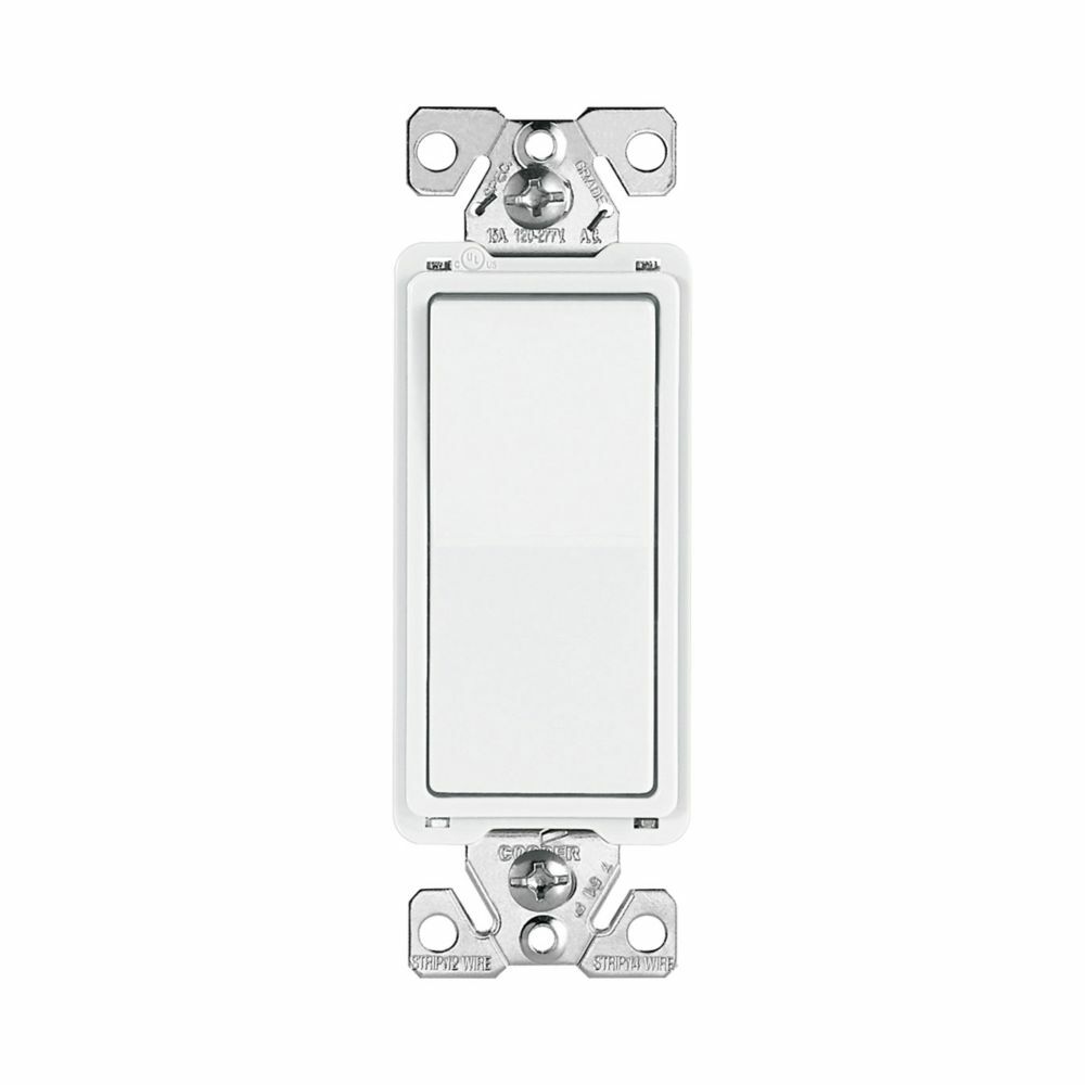 Eaton commercial grade decorator switch, Box, #14-10 AWG, 15A, Flush, 120/277V, Back/push, Antimicrobial paddle, Maintained, White, Motor Control, Fan, LED, Incand, ELV,MLV,CFL, Florscnt, Halogen, Single-pole, Thermoplastic 647062