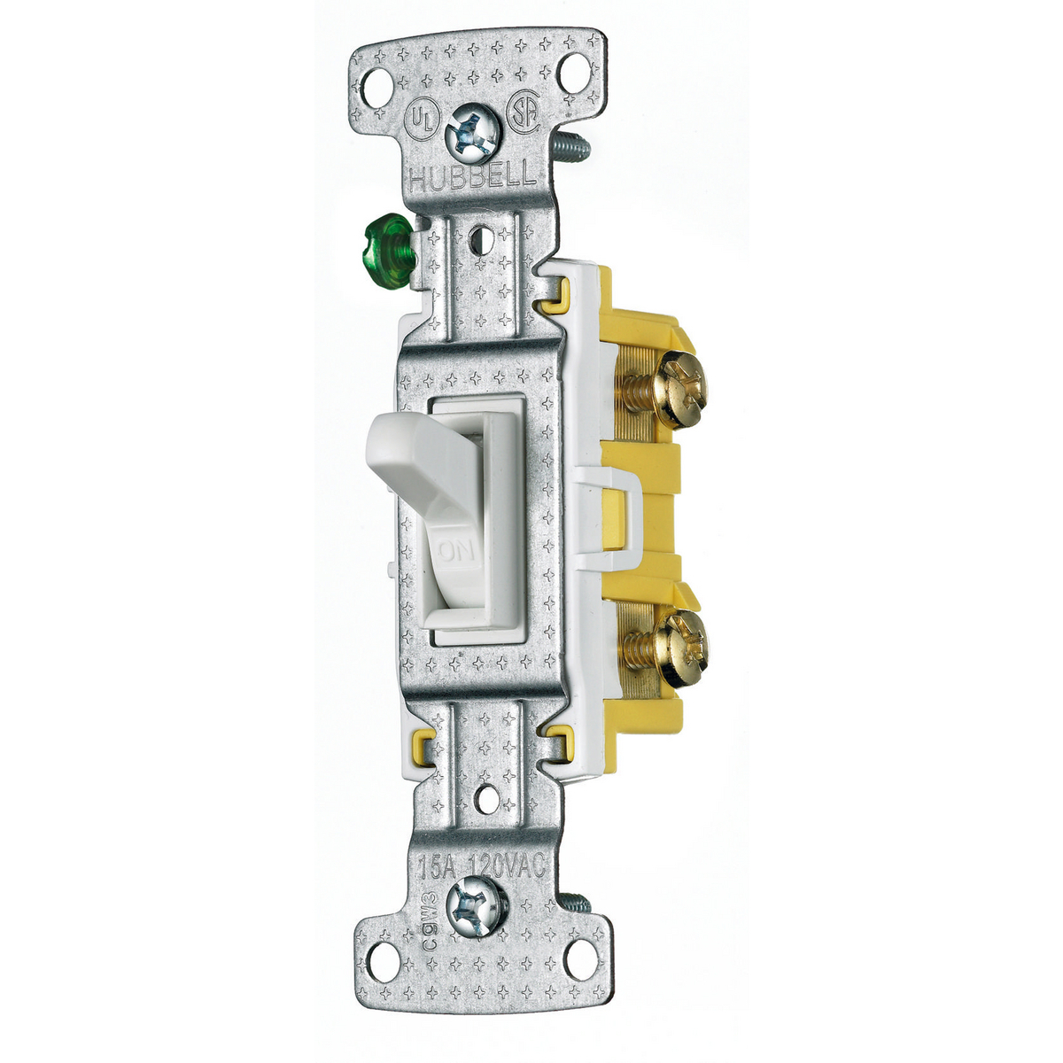 RS315ILW RS Series Compact Illuminated Residential Grade Self-Grounding Standard Toggle Switch, 120 V, 15 A, 1800 W Power Rating, 2-Position Contact
