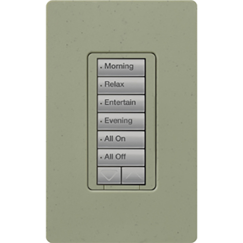 RadioRA 2 C.L Hybrid Keypad, 6-button with raise/lower keypad and 450W/450VA neutral wire dimmer (Incandescent/Halogen/Magnetic Low Voltage) or 100W (approved CFL/LED), 120V, in greenbriar