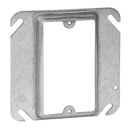 One Gang Square Device Cover, 3 Cubic Inches, 4 Inch Square x 1/2 Inch Raised, Pre-Galvanized Steel