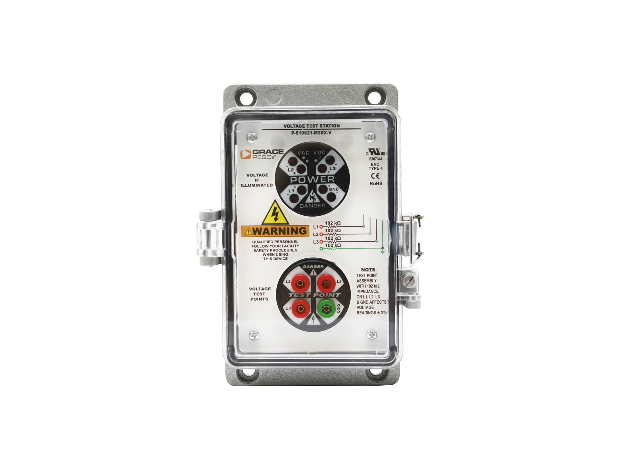 VOLTAGE TEST STATION WITH FLASHING VOLTAGE INDICATOR AND STP, FLANGE MOUNT, UL TYPE 4