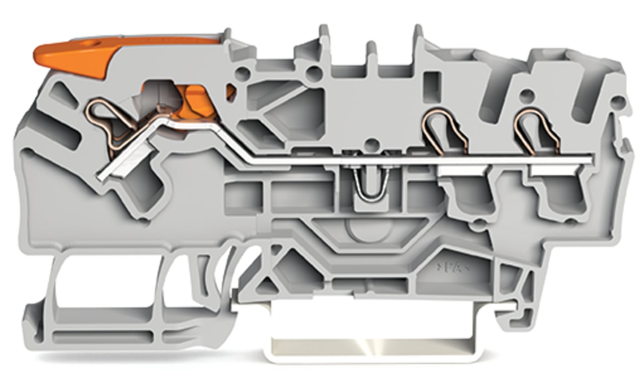 3-conductor through terminal block; with lever and Push-in CAGE CLAMP; 2.5 mm; with test port; side and center marking; for DIN-rail 35 x 15 and 35 x 7.5; Push-in CAGE CLAMP; 2,50 mm; gray