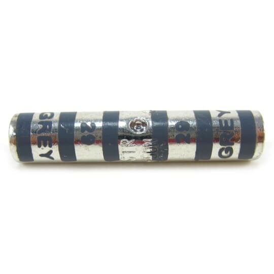Copper Two-Way Splice, Long Barrel, Max 35kV, Wire Size #4 AWG, Length 1.75 Inches, Diameter 0.39 Inches, Tin Plated, Die Code 29, Die Color Code Gray