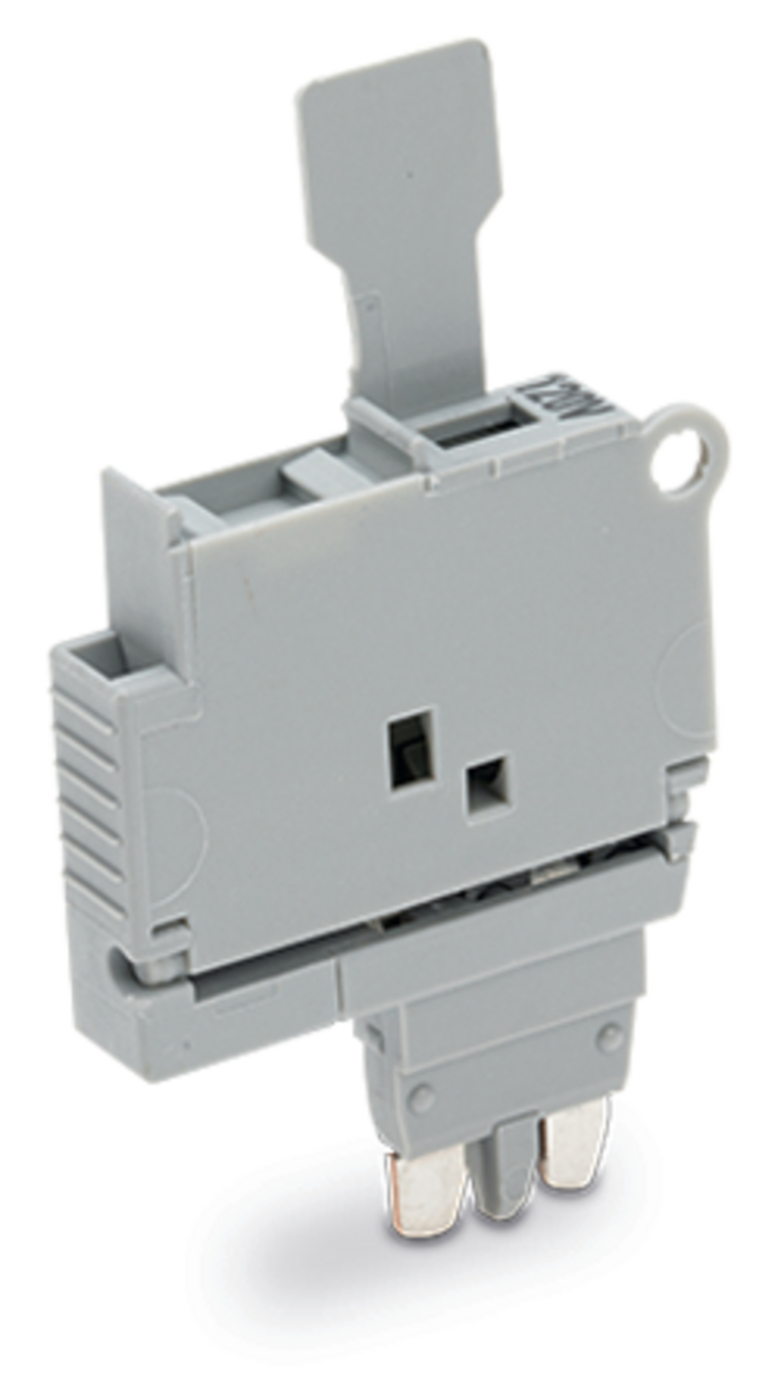 Fuse plug; with pull-tab; for 5 x 20 mm miniature metric fuse; with indicator lamp; 120 V; 6.1 mm wide; gray