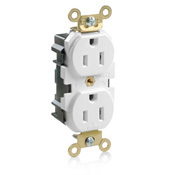 15 Amp, 125 Volt, Wide Body Duplex Receptacle, Industrial Grade, Straight Blade, Self Grounding, White