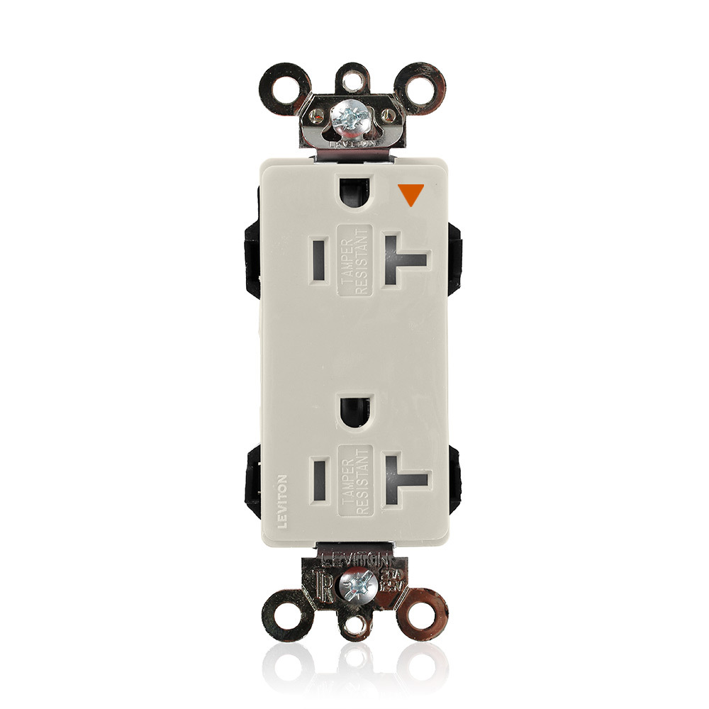 20 Amp, 125 Volt, Lev Lok Decora Receptacle, Isolated Ground, Tamper Resistant, Industrial Grade, Light Almond