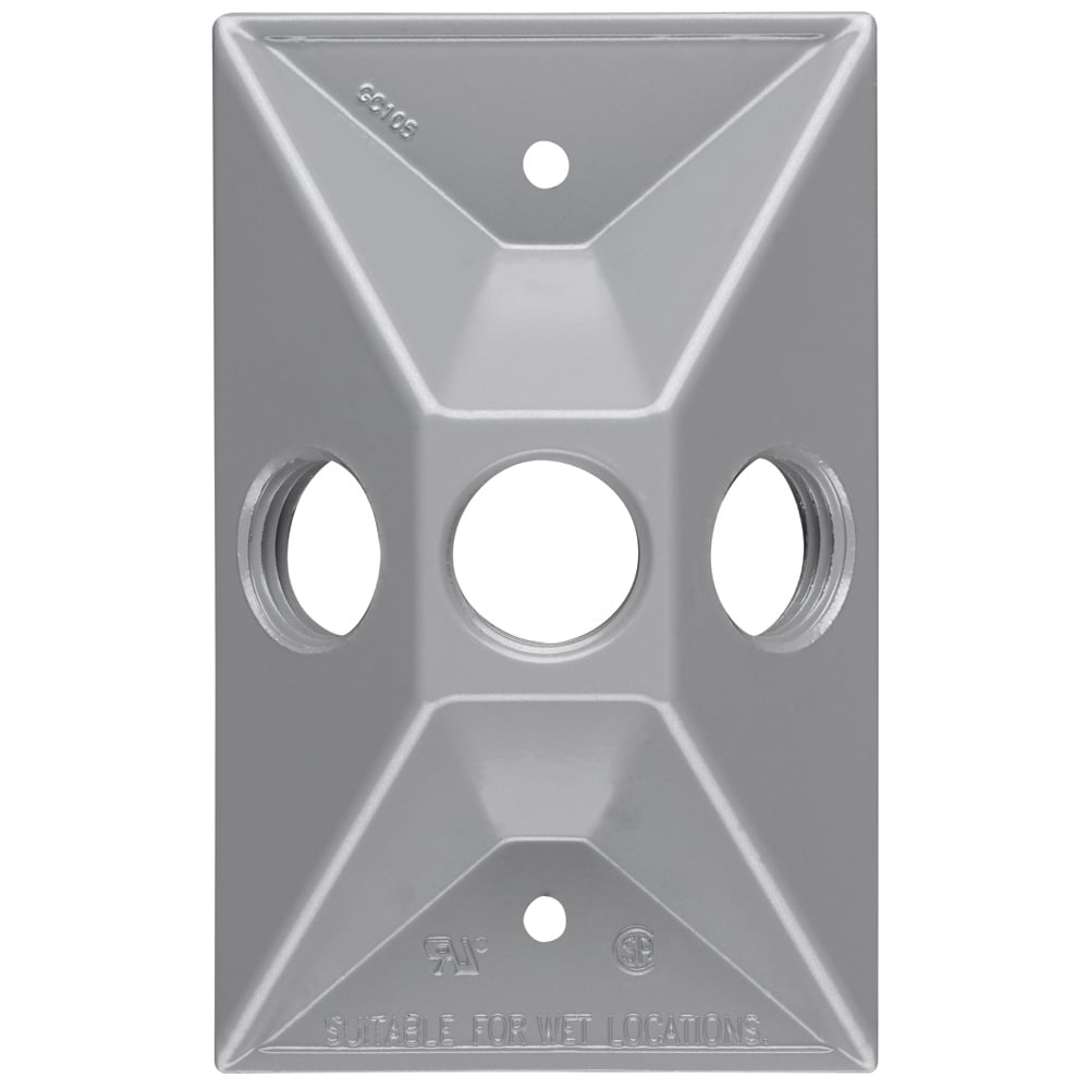 Weatherproof 1 Gang Rectangular Cluster Cover, 3 Hole 1/2, Gray