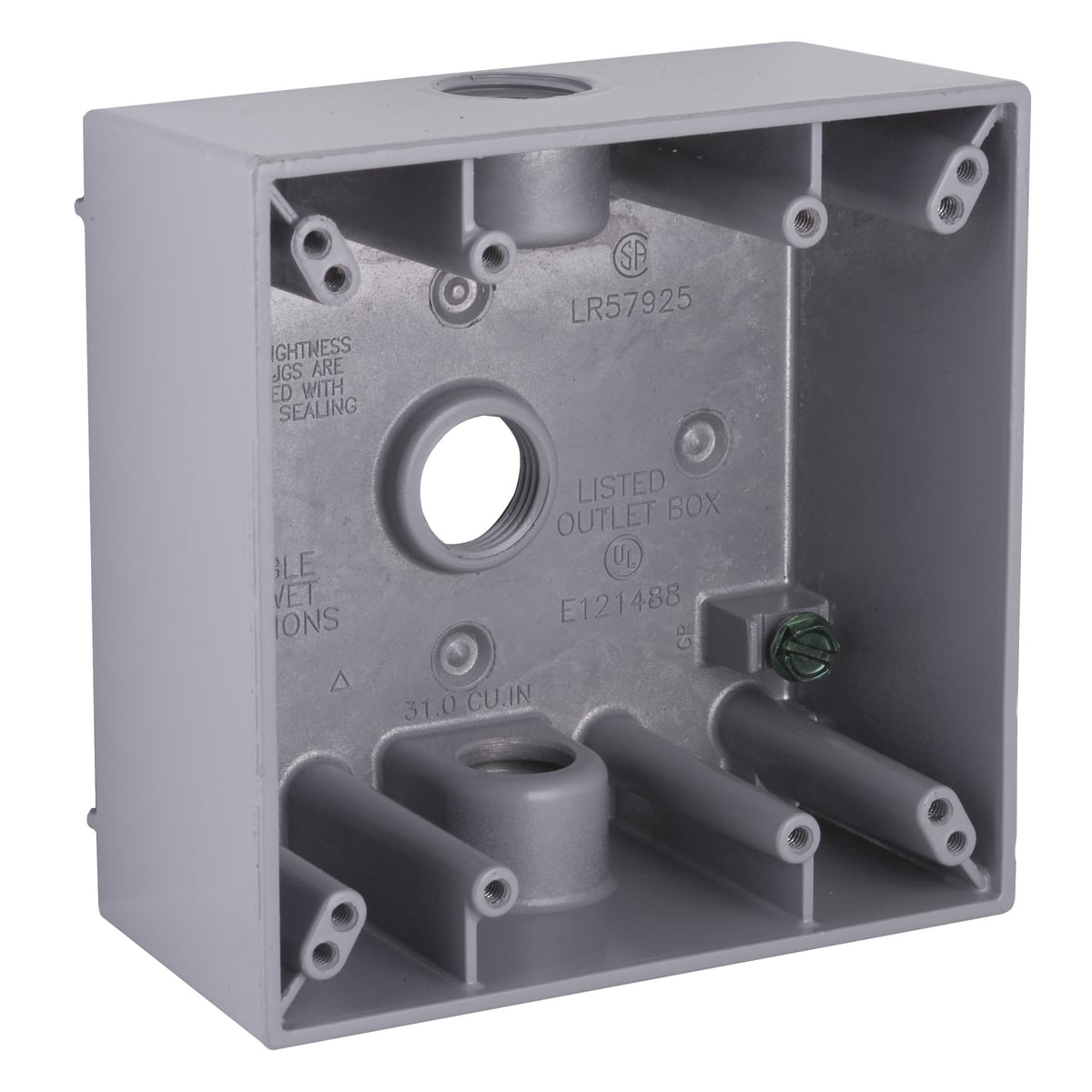 2G WEATHERPROOF BOX (3) 1/2 IN. OUTLETS - GRAY