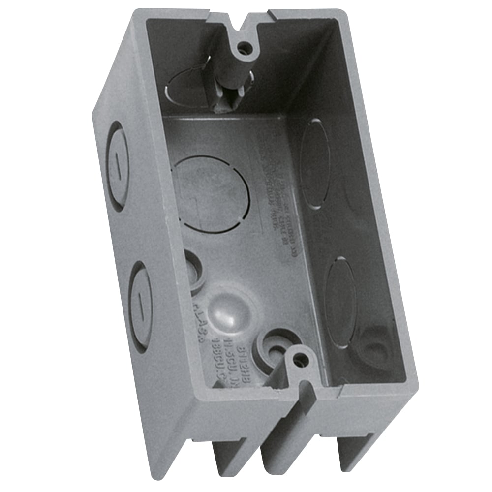One-Gang Handy Box, 12 Cubic Inches, Length 4 Inches, Width 1-7/8 Inch, Depth 2-1/8 Inches, Color Gray, Material Non-Metallic
