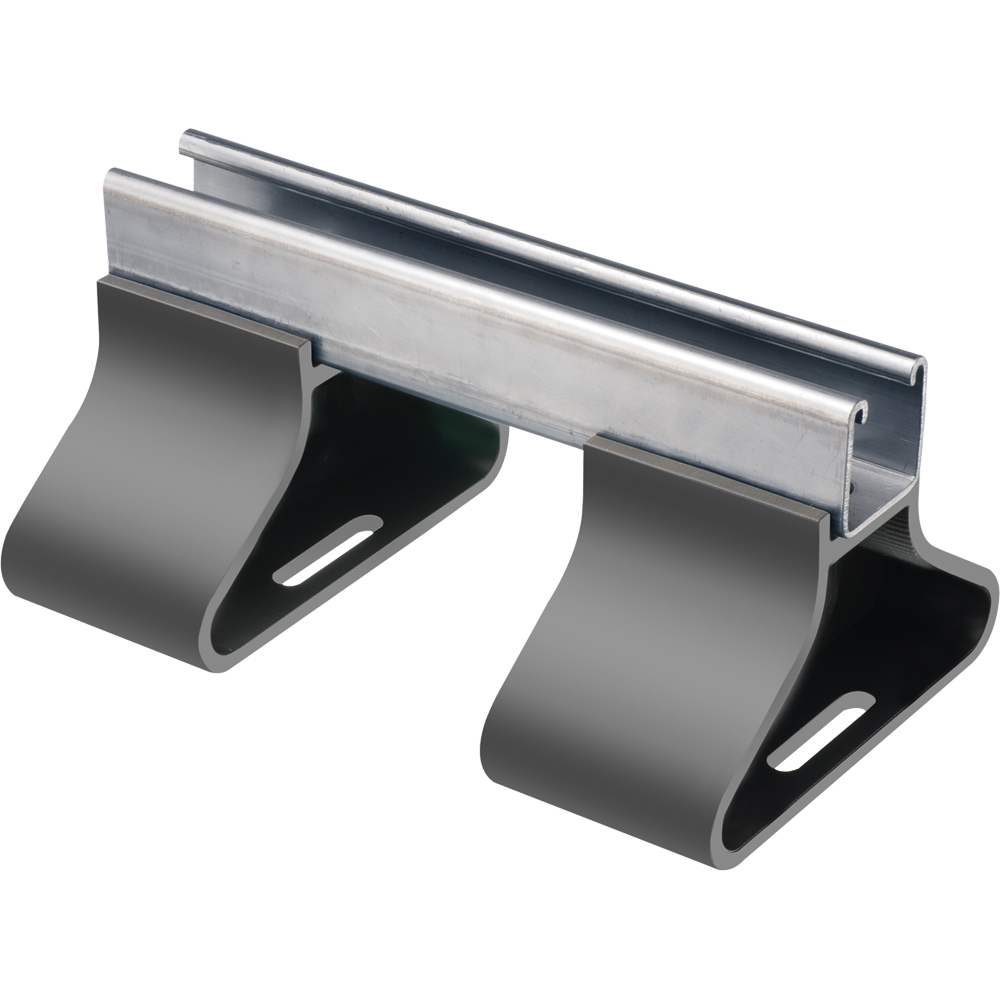 Roof Topper supports and raises conduit or raceway 4" off the roof surface. Made of 100% UV resistant recycled material. Supports up to 1000lbs. 9" strut. Split base.