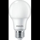 Attractive, dimmable LED alternative to popular incandescents. Long life properties-- lowers maintenance costs by reducing re-lamp frequency;Will not fade colors, avoids inventory spoilage;Contains no mercury;Emits virtually no UV/IR light in the beam;3-year or 5-year limited warranty depending upon operating hours;80% more Energy Efficient when compared to traditional incandescent bulbs.;Selection of ENERGY STAR qualified models Philips A-Shape Dimmable LED Lamps are the smart LED Alternative to standard incandescent. The unique lamp design provides omni-directional light with excellent dimming performance. Smooth dimming to 10% of full light levels*;Remote phosphor (yellow) disappears when energized to create even, soft white light;25,000-hour rated average life<sup>+</sup>;Instant-on light;<sup>+</sup>Rated average life based on engineering testing and probability analysis.;Selection of durable plastic housings or classic glass housings;<sup>* </sup>Dimmable when using leading edge dimmers (see Philips Website: www.philips.com/ledtechguide for compatible leading edge dimmers). Ideal for decorative and ambient lighting in retail outlets, hotels, restaurants, multi-unit residences and government buildings.