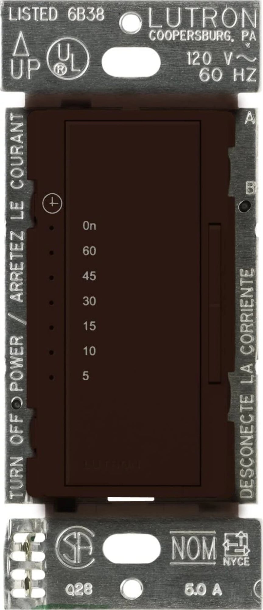 Maestro Countdown Timer, Multi-location/single-pole, neutral required, 120V/600W/VA (5A) in brown