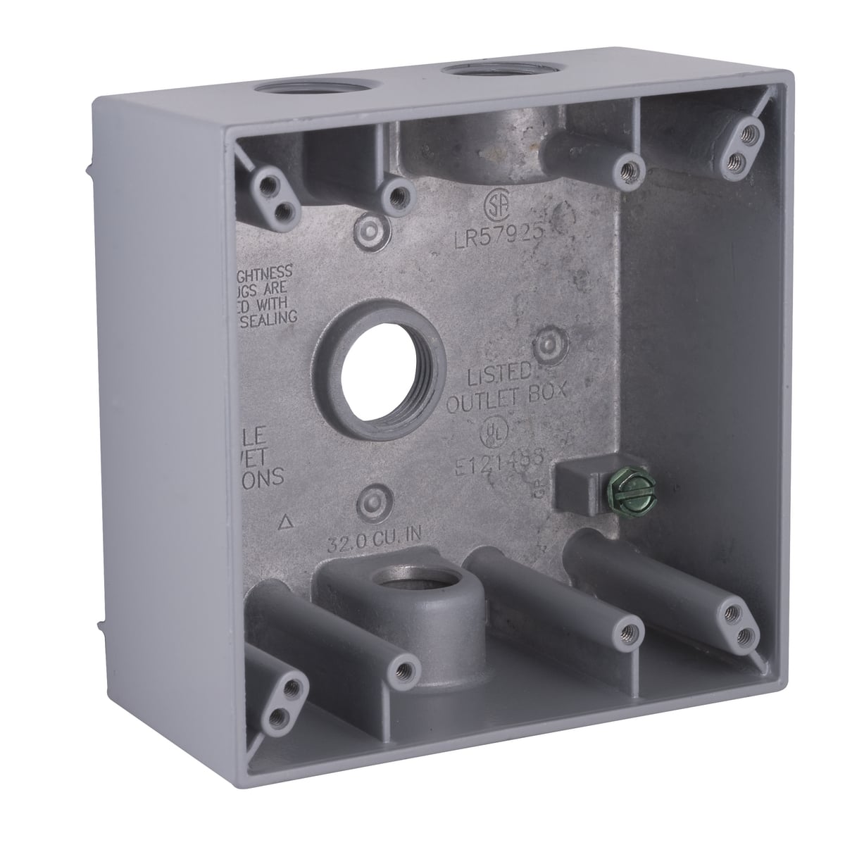 2G WEATHERPROOF BOX (4) 1/2 IN. OUTLETS - GRAY