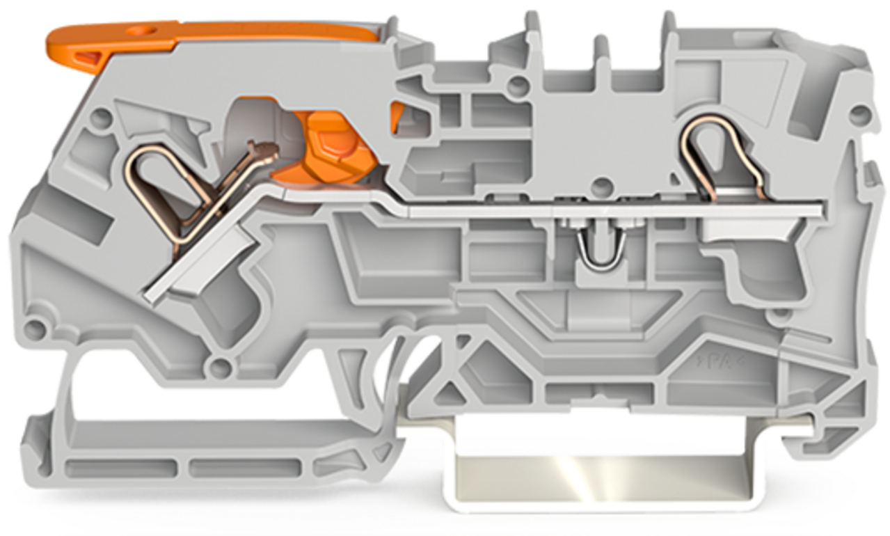 2-conductor through terminal block; with lever and Push-in CAGE CLAMP; 4 mm; with test port; side and center marking; for DIN-rail 35 x 15 and 35 x 7.5; Push-in CAGE CLAMP; 4,00 mm; gray