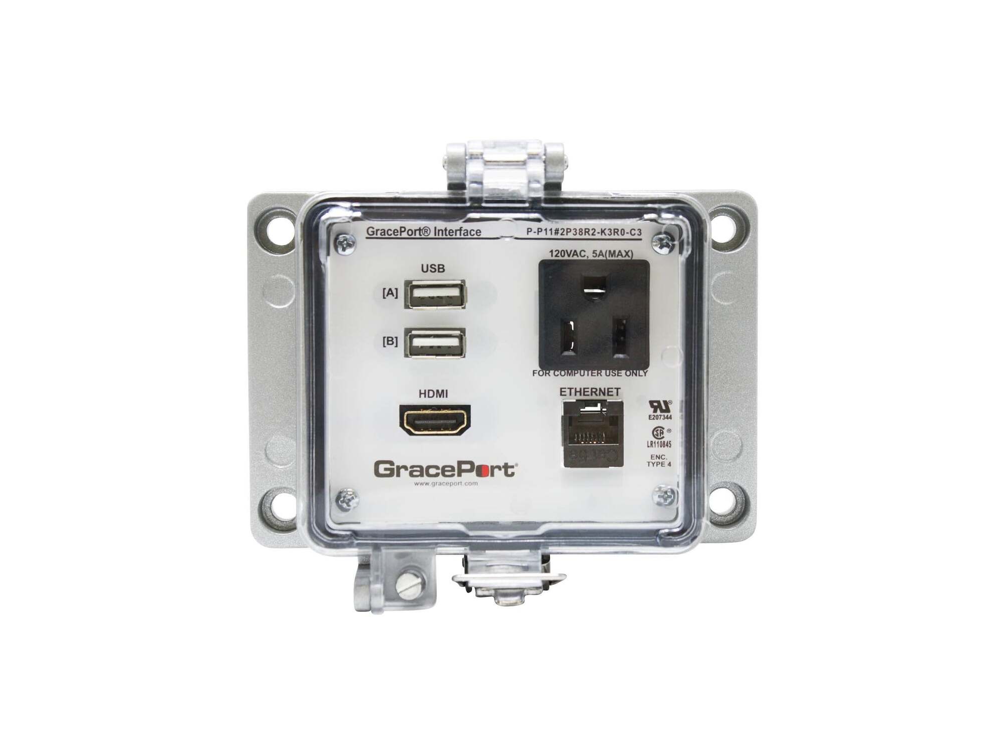 Panel Interface Connector with USB Type A/F to USB Type A/M [Qty: 2], HDMI female to female, Category 5e RJ45, Panel Mount Housing, UL Type 4, Simplex Outlet, No Circuit Breaker, Cable Length: 3 Feet