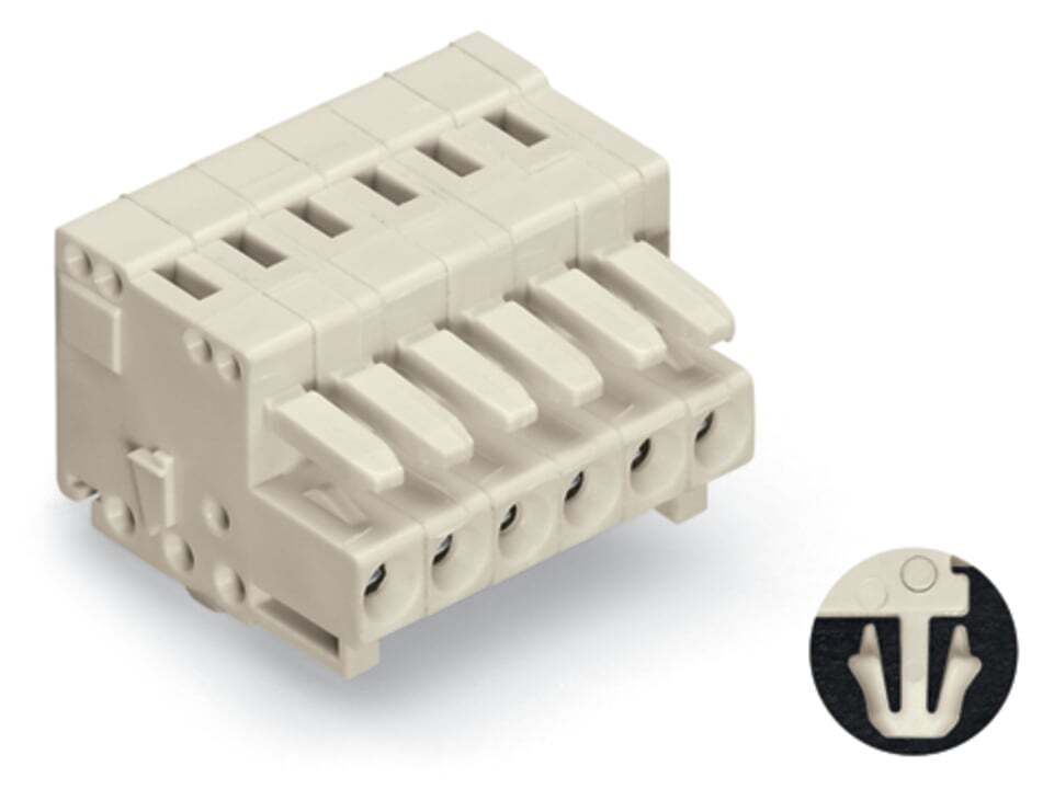 1-conductor female connector; CAGE CLAMP; 1.5 mm; Pin spacing 3.5 mm; 2-pole; 100% protected against mismating; Snap-in mounting feet; 1,50 mm; light gray