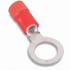 Expanded Vinyl-Insulated Ring Terminal, Length .97 Inches, Width .31 Inches, Maximum Insulation .170, Bolt Hole #10, Wire Range #22-#16 AWG, Color Red, Copper, Tin Plated