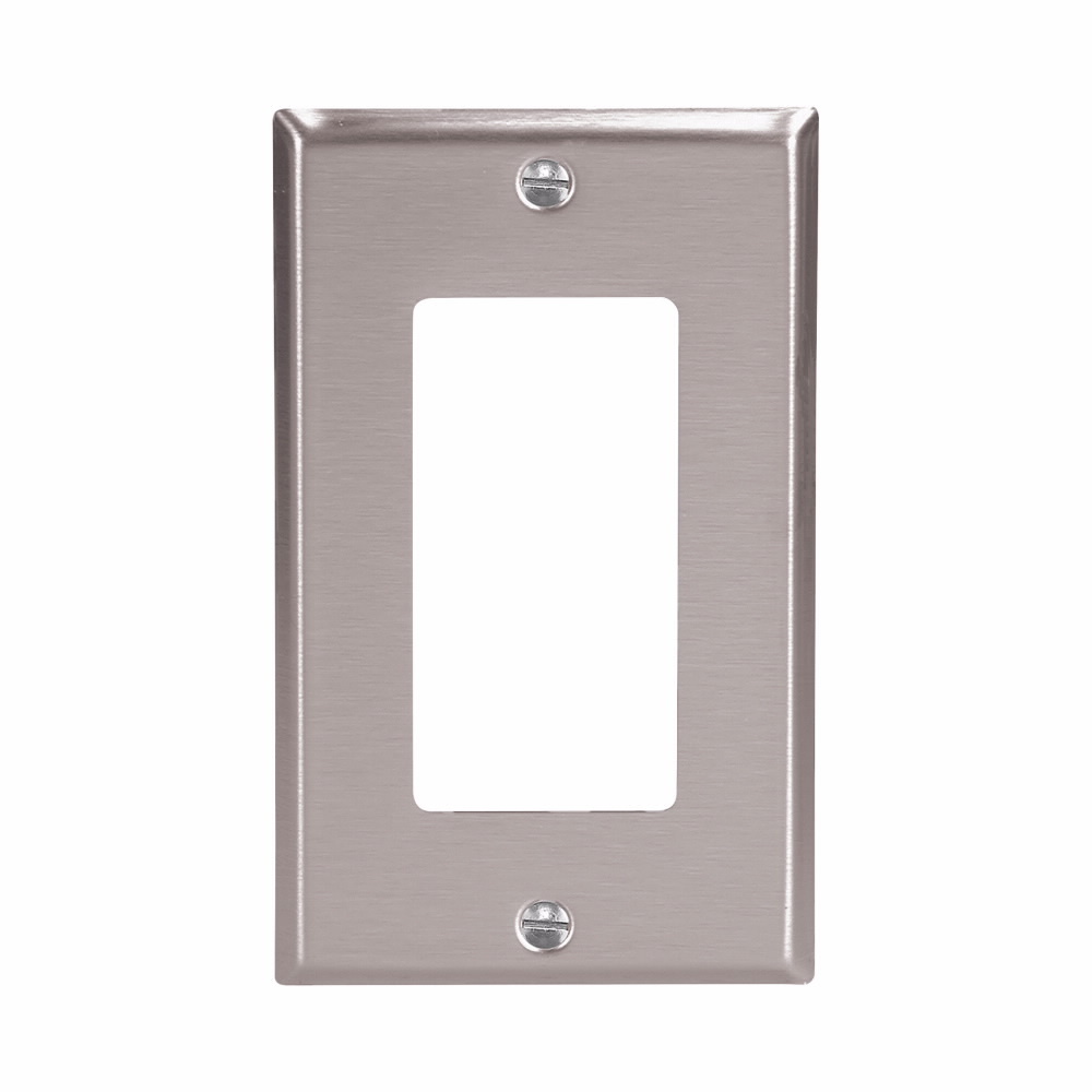Eaton Decorator / GFCI wallplate, Stainless steel, Decorator Cutout, Stainless steel, Single- gang, Standard, ED Box1