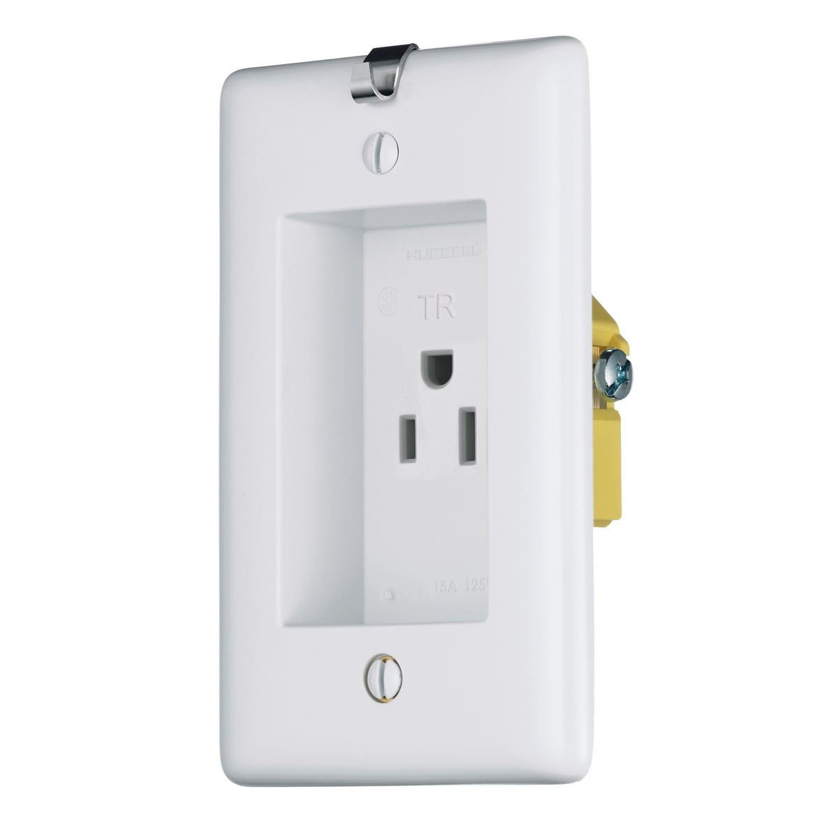 TradeSelect, Straight Blade Devices, Receptacles, Residential Grade, Tamper Resistant Clock Hanger, 15A 125V, 2-Pole 3-Wire Grounding, 5-15R, White