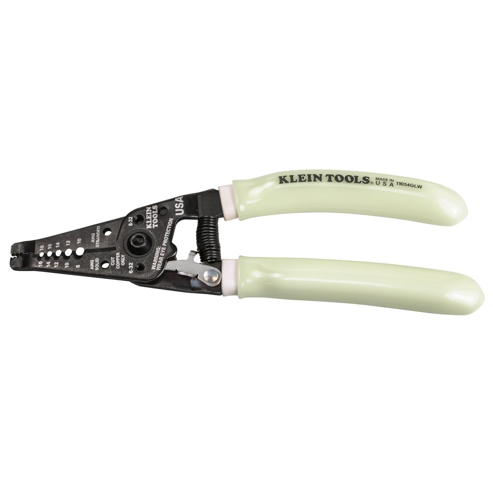 High-Visibility Wire Stripper/Cutter, Glow in the dark grips to easily locate your tool in dark or low lit areas