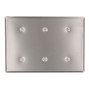 3-Gang No Device Blank Wallplate, Strap Mount, Stainless Steel