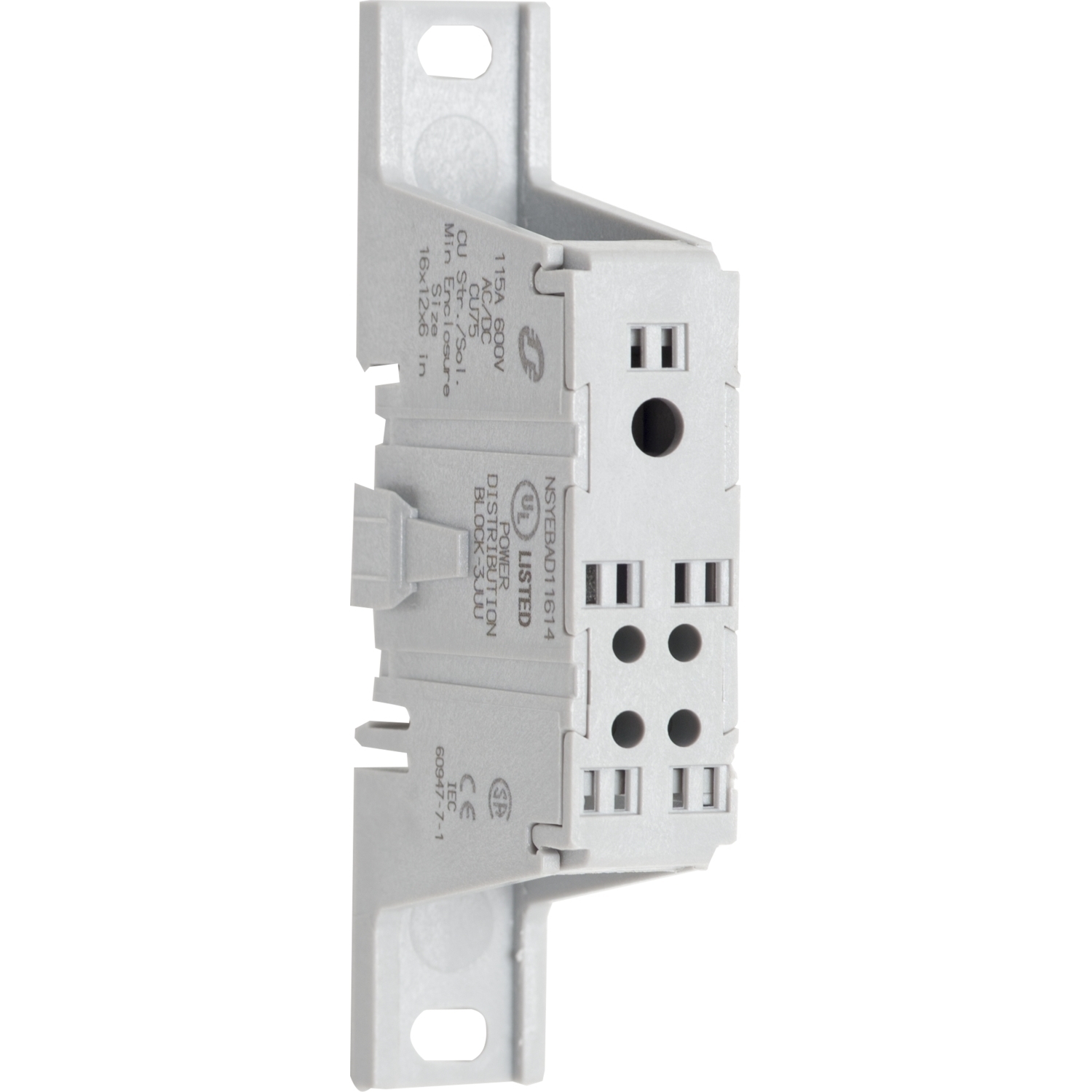 Power distribution block, Linergy, enclosed, 115A CU, 600V, 1 line side lug, 4 load side lug, AL lug