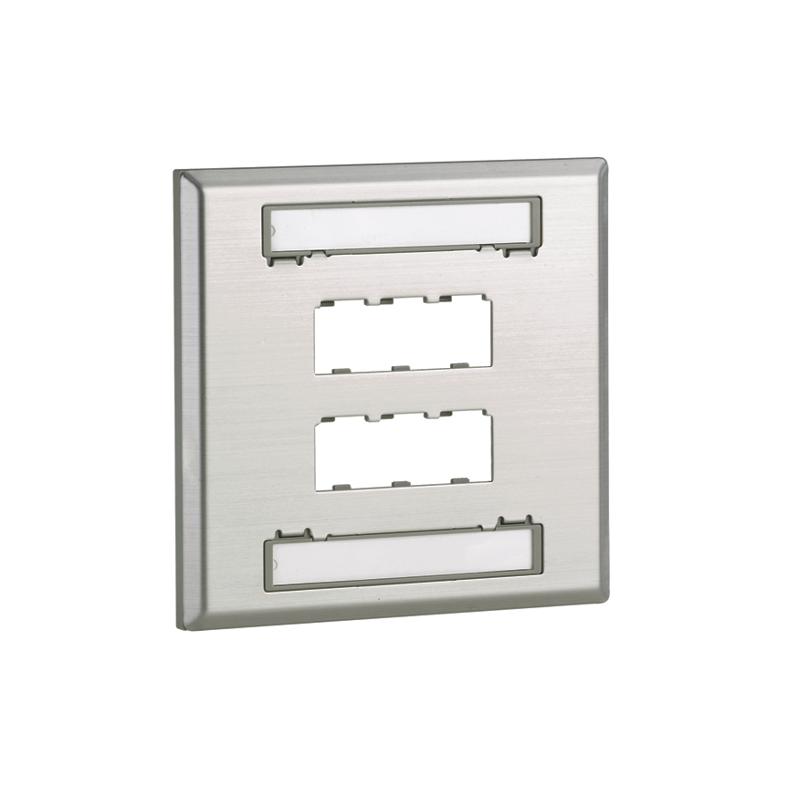 Mini-Com, Double Gang, Stainless Steel, Faceplate, with label 6 p ...