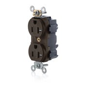Fed Commercial Grade, Self Grounding, Tamper-Resistant, Lev-Lok, 20 Amp, 125 Volt, 2P, 3W, Narrow Body Duplex Receptacle, Brown
