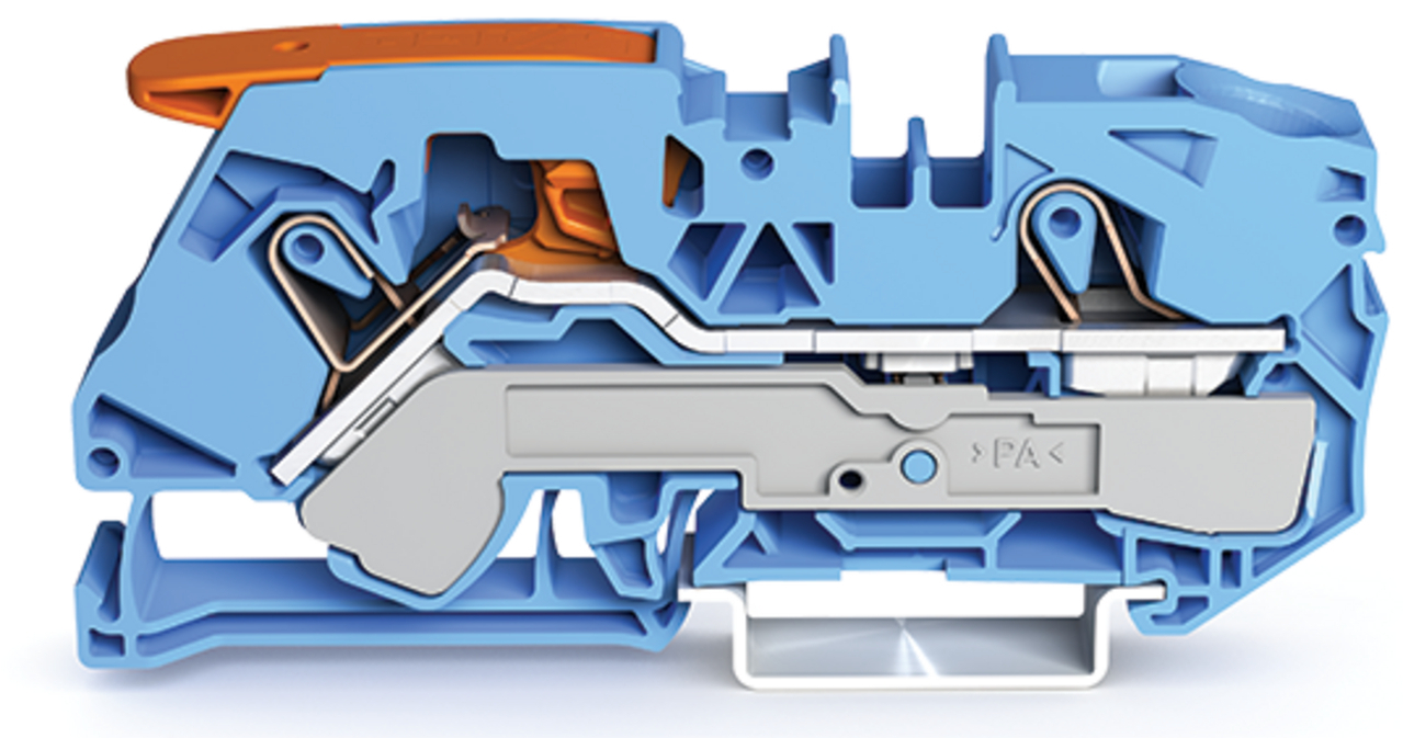 2-conductor through terminal block; with lever and Push-in CAGE CLAMP; 16 mm; with test port; suitable for Ex i applications; side and center marking; for DIN-rail 35 x 15 and 35 x 7.5; Push-in CAGE CLAMP; 16,00 mm; blue