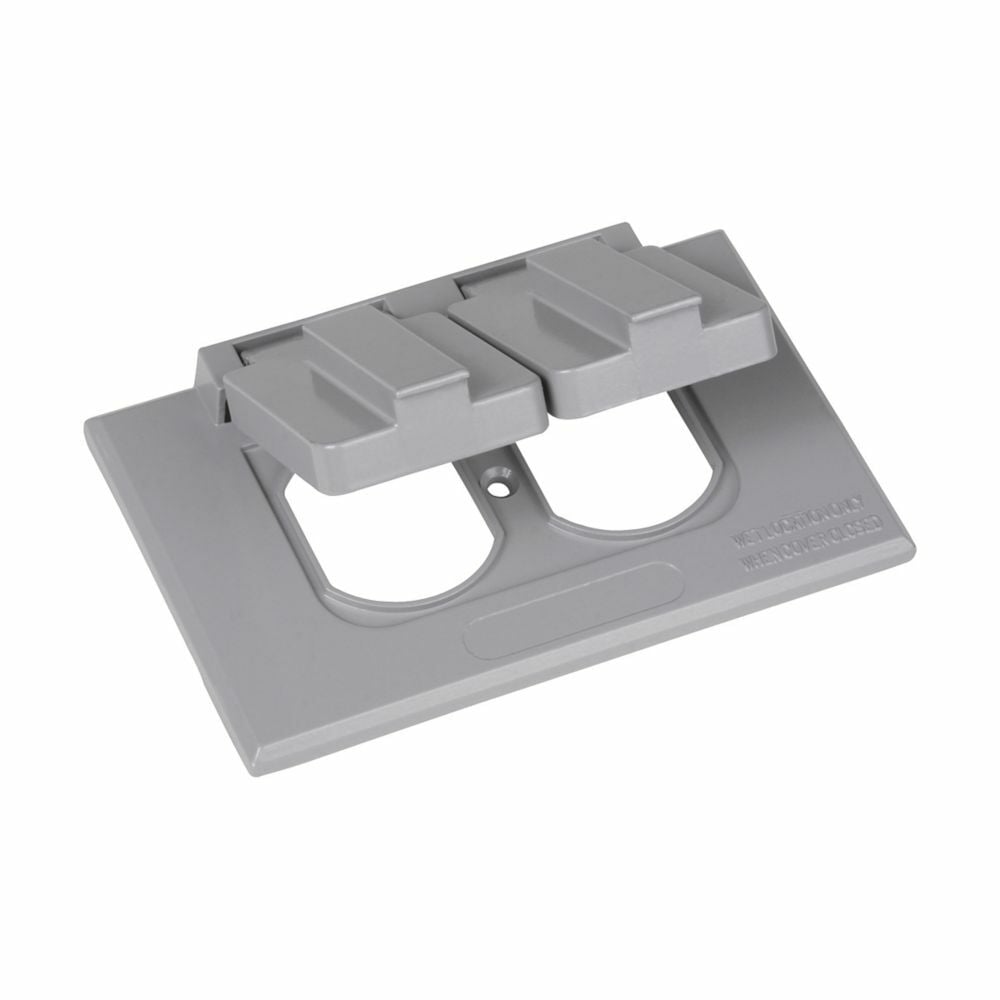 Eaton Crouse-Hinds series weatherproof self-closing cover, Gray, Die cast aluminum, Horizontal, Single-gang, Stay open, for duplex receptacle, switch or combination device
