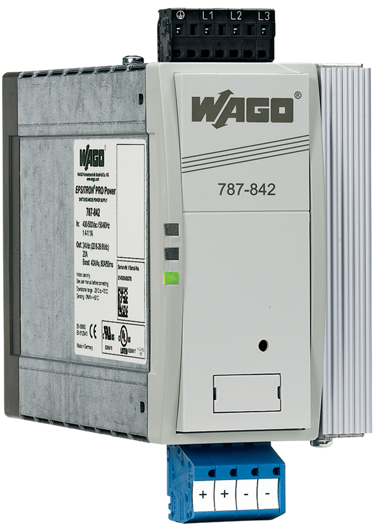 Switched-mode power supply; Pro; 3-phase; 24 VDC output voltage; 20 A output current; TopBoost + PowerBoost; DC OK contact; 2,50 mm