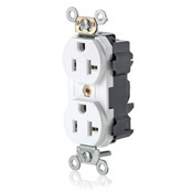 20-Amp, 125-Volt, Narrow Body Duplex Receptacle, Straight Blade, Fed Spec Commercial Grade, Lev-Lok, Self Grounding, White