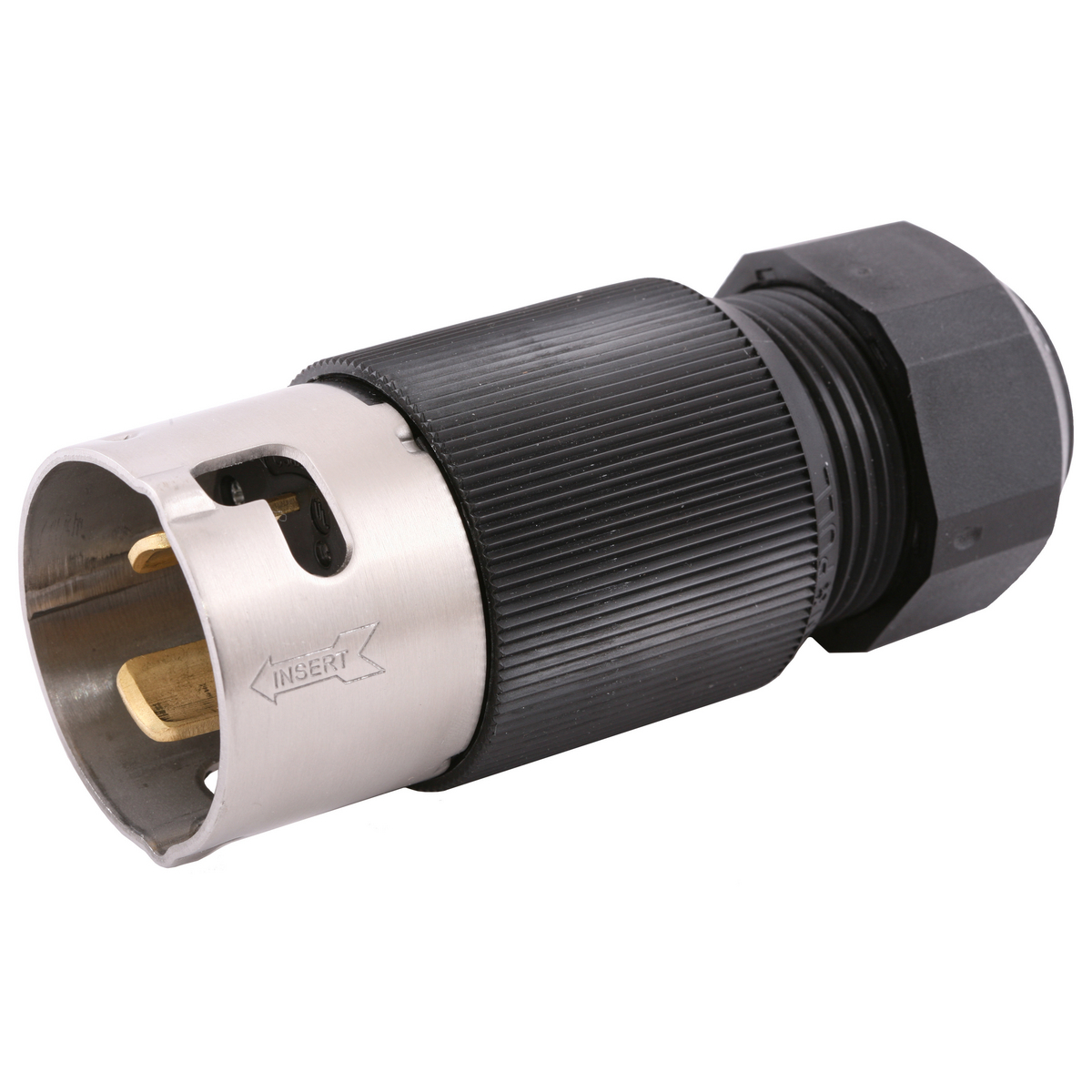 Locking Devices, Economy, Male Plug, 50A 3-Phase Delta 250V AC, 3-Pole 4-Wire Grounding, Non-NEMA, Screw Terminal, Black