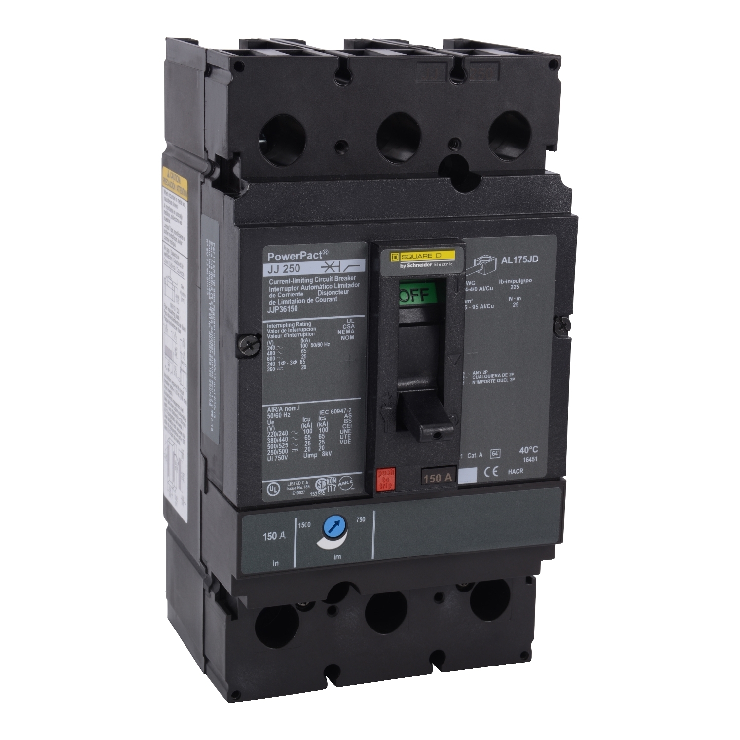 Circuit breaker, PowerPacT J, 200A, 3 pole, 600VAC, 25kA, lugs, thermal magnetic, 80%