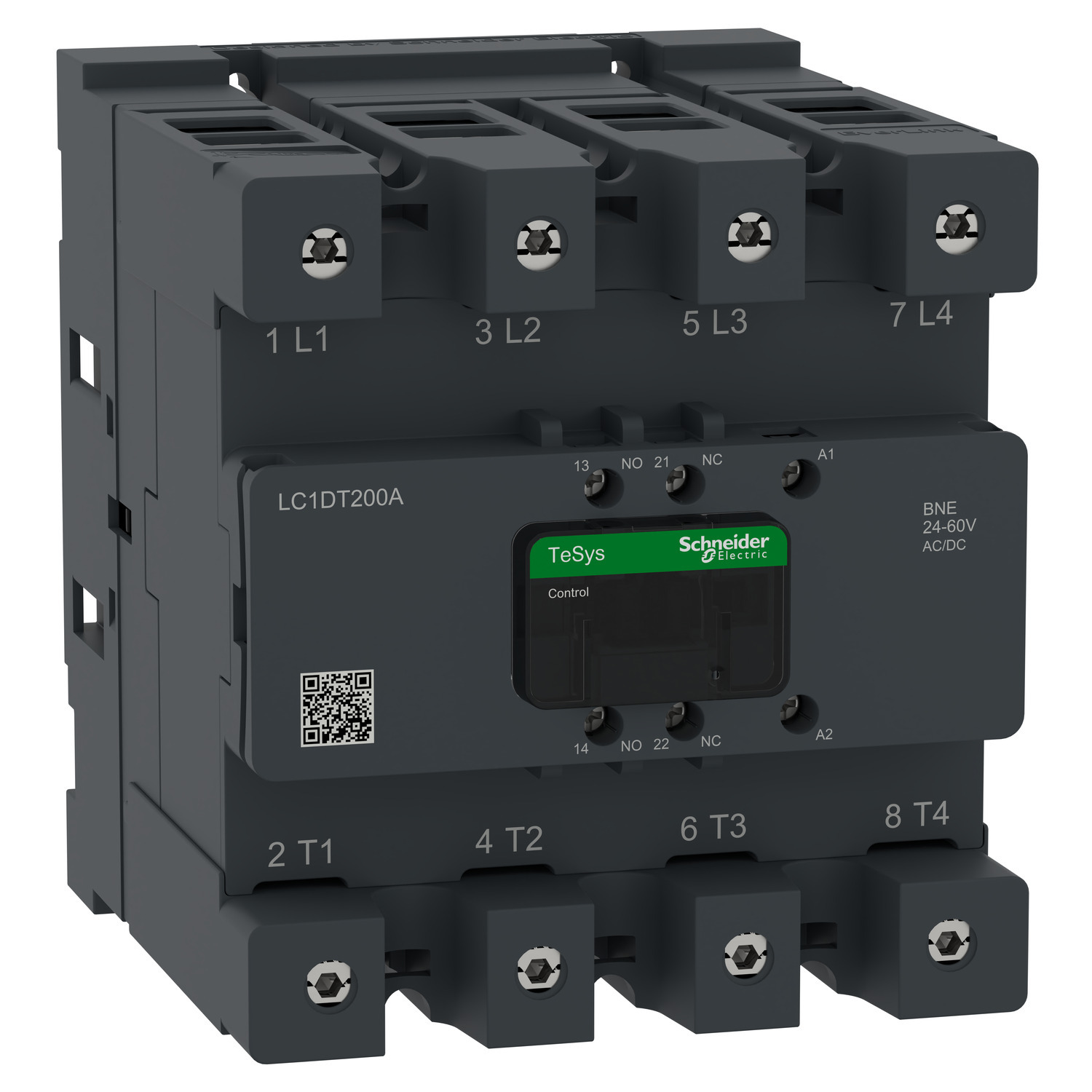 Contactor, Tesys Deca Advanced, 4P(4NO), AC-1, <=440V, 200A, 24-60V AC/DC coil,connector