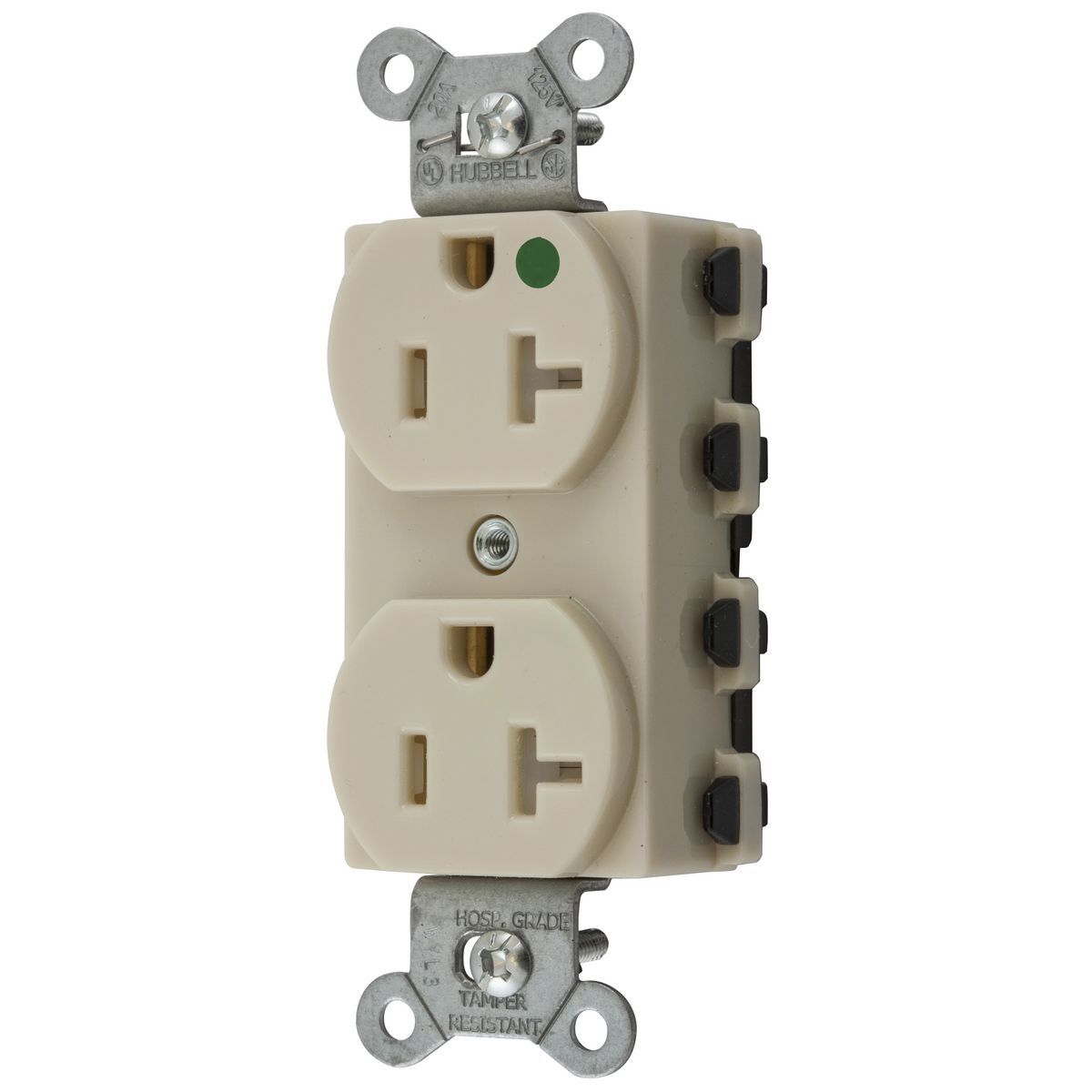Straight Blade Devices, Receptacles, Duplex, SNAPConnect, Hospital Grade, Tamper Resistant, 20A 125V, 2-Pole 3-Wire Grounding, 5-20R, Nylon, Ivory, USA