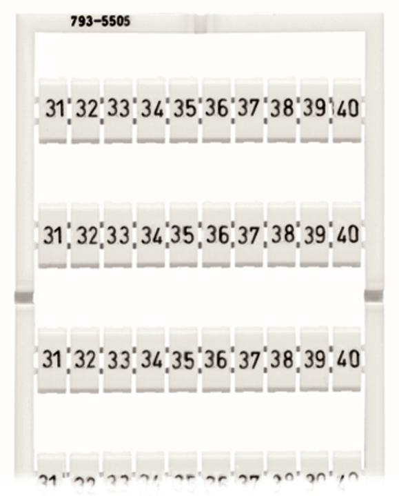 WMB marking card; as card; MARKED; 31 ... 40 (10x); stretchable 5 - 5.2 mm; Horizontal marking; snap-on type; white
