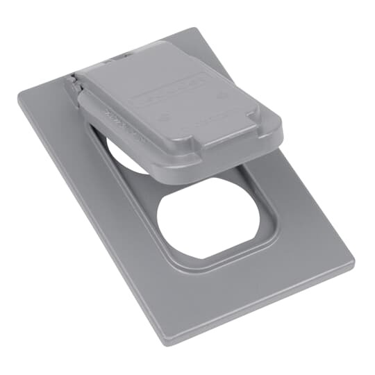Single Gang Weatherproof Receptacle Cover, Silver, Zinc Alloy, 1 Duplex Receptacle Vertical, Device Mount
