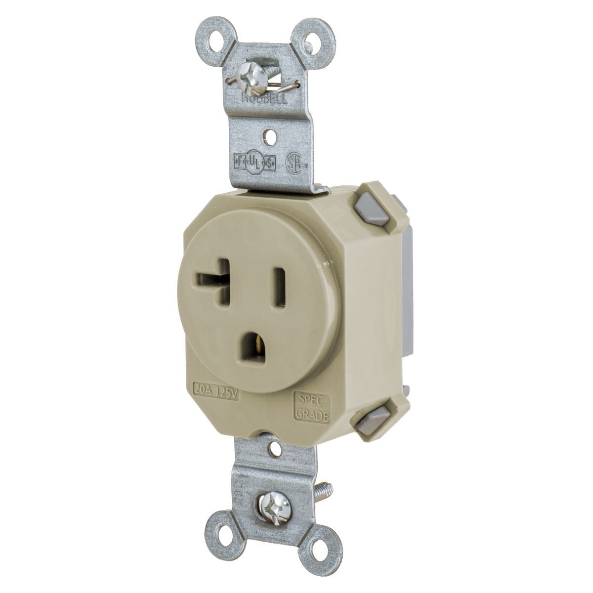 Straight Blade Devices, Receptacles, Simplex, SNAPConnect, Hospital Grade, 15A 125V, 2-Pole 3-Wire Grounding, 5-15R, Ivory