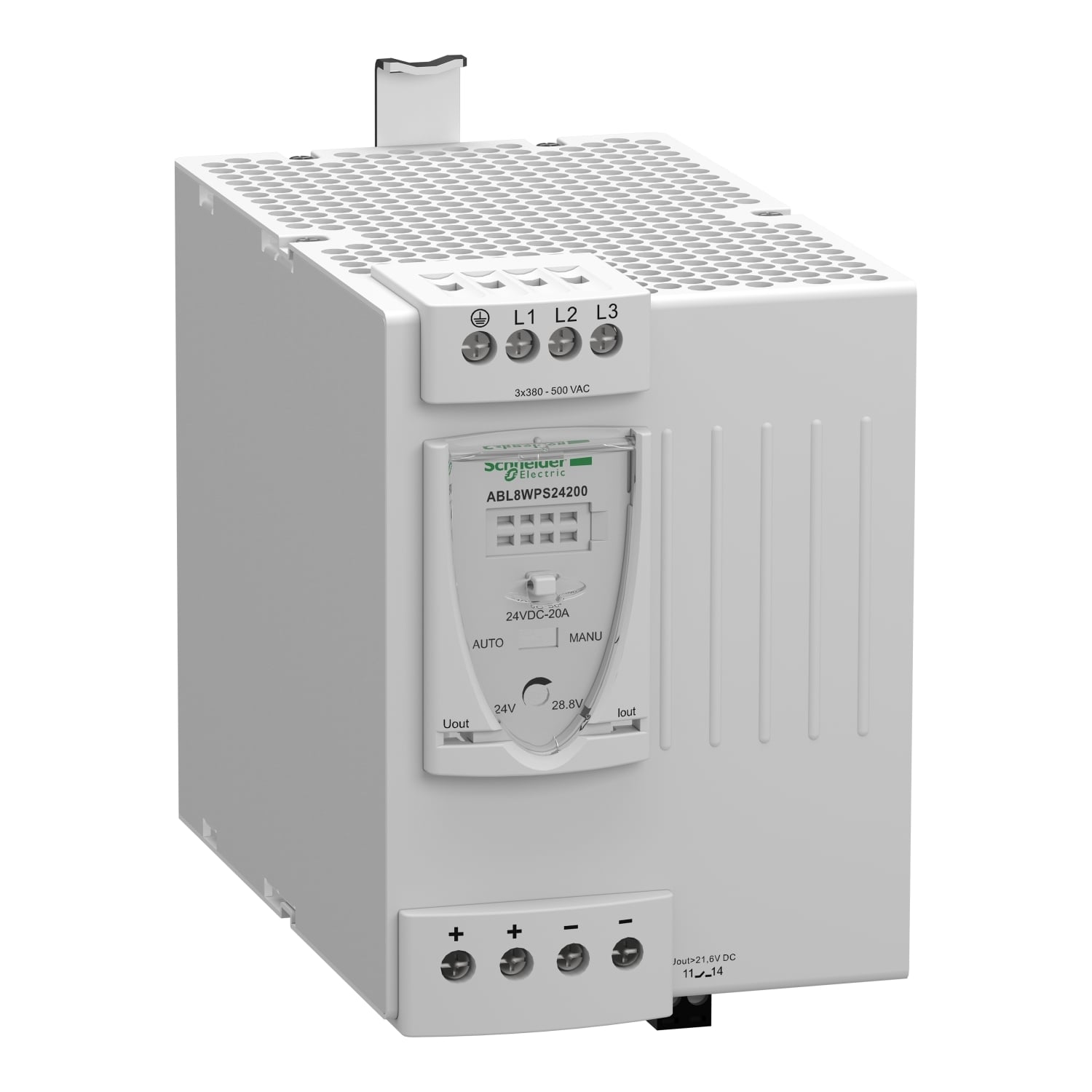 Regulated switch power supply, modicon power supply, 3 phases, 380 to 500V AC, 24V, 20A