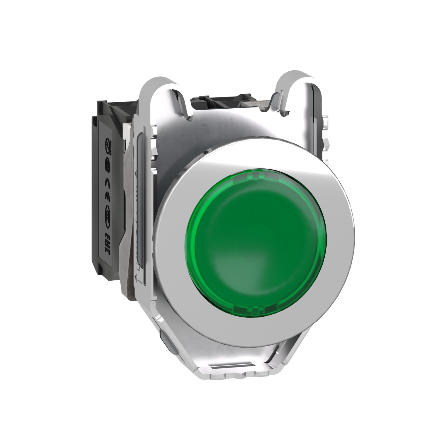XB4FW33B5 Harmony Illuminated Round Pushbutton Complete Unit, 1.2 in Dia x 1.44 in W x 2.17 in D x 1.85 in H, 1NO-1NC Contact, Slow Break Contact