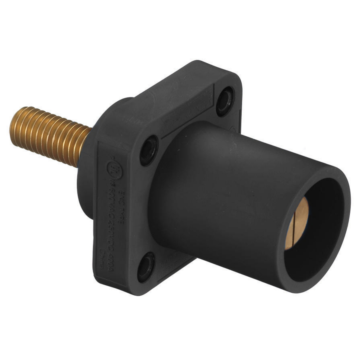 Heavy Duty Products, Single Pole Devices, Industrial Grade, Male, Receptacle, 300/400A 600V AC/DC, Single Conductor, Threaded Stud, Black