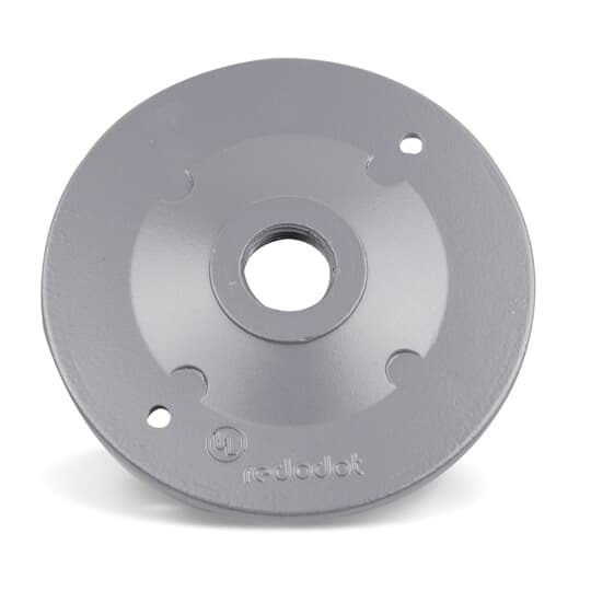 Round Jumbo Lampholder Cover, Diameter 4-1/2 Inches, Hub Size 1/2 Inch, Silver, Aluminum, One Tapped Hole, with Gasket, Screws, and Plugs