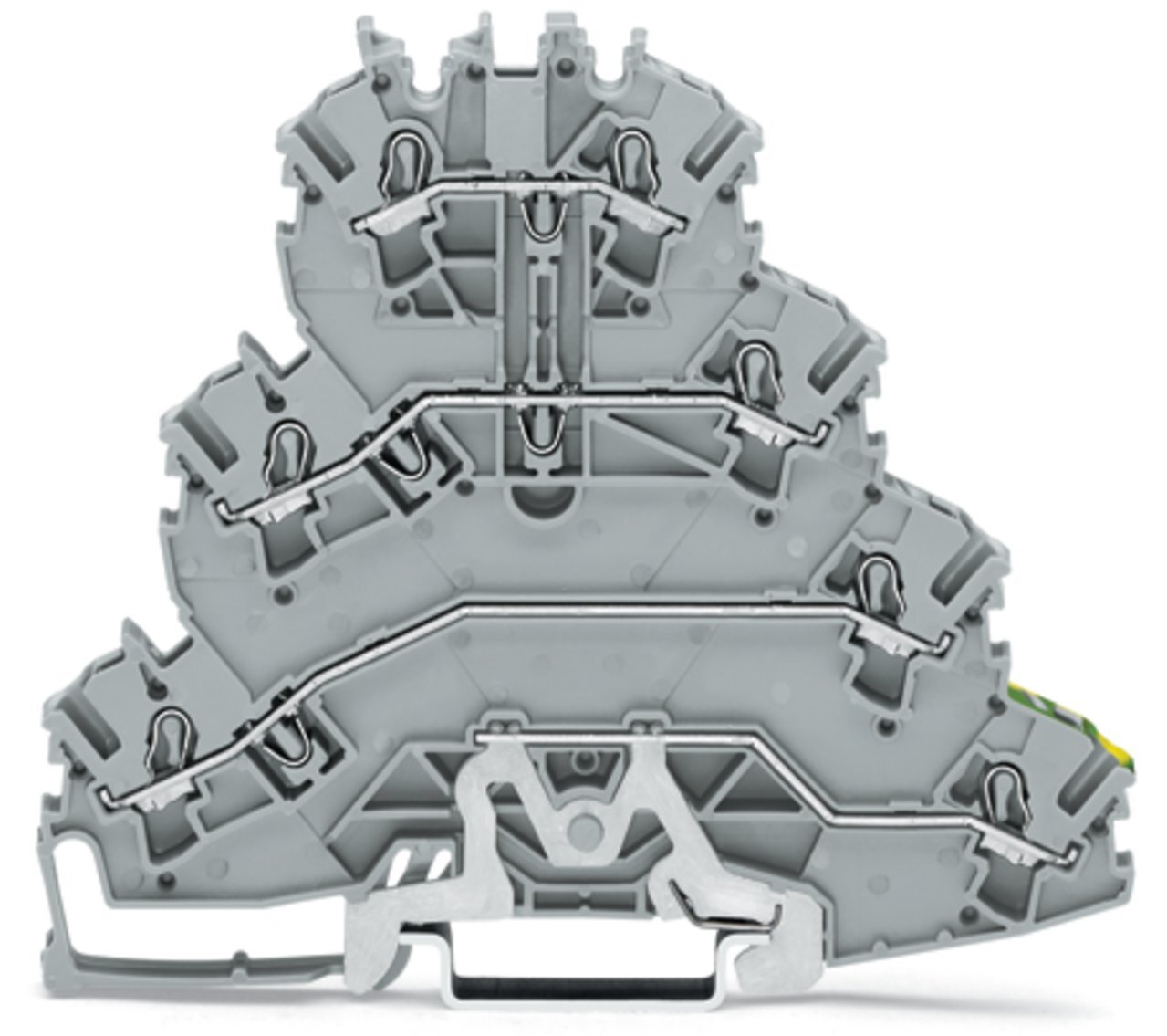 Quadruple-deck rail-mounted terminal block; Rail-mounted terminal block for electric motor wiring; 2.5 mm; L1 - L2 - L3 - PE; without marker carrier; for DIN-rail 35 x 15 and 35 x 7.5; Push-in CAGE CLAMP; 2,50 mm; gray