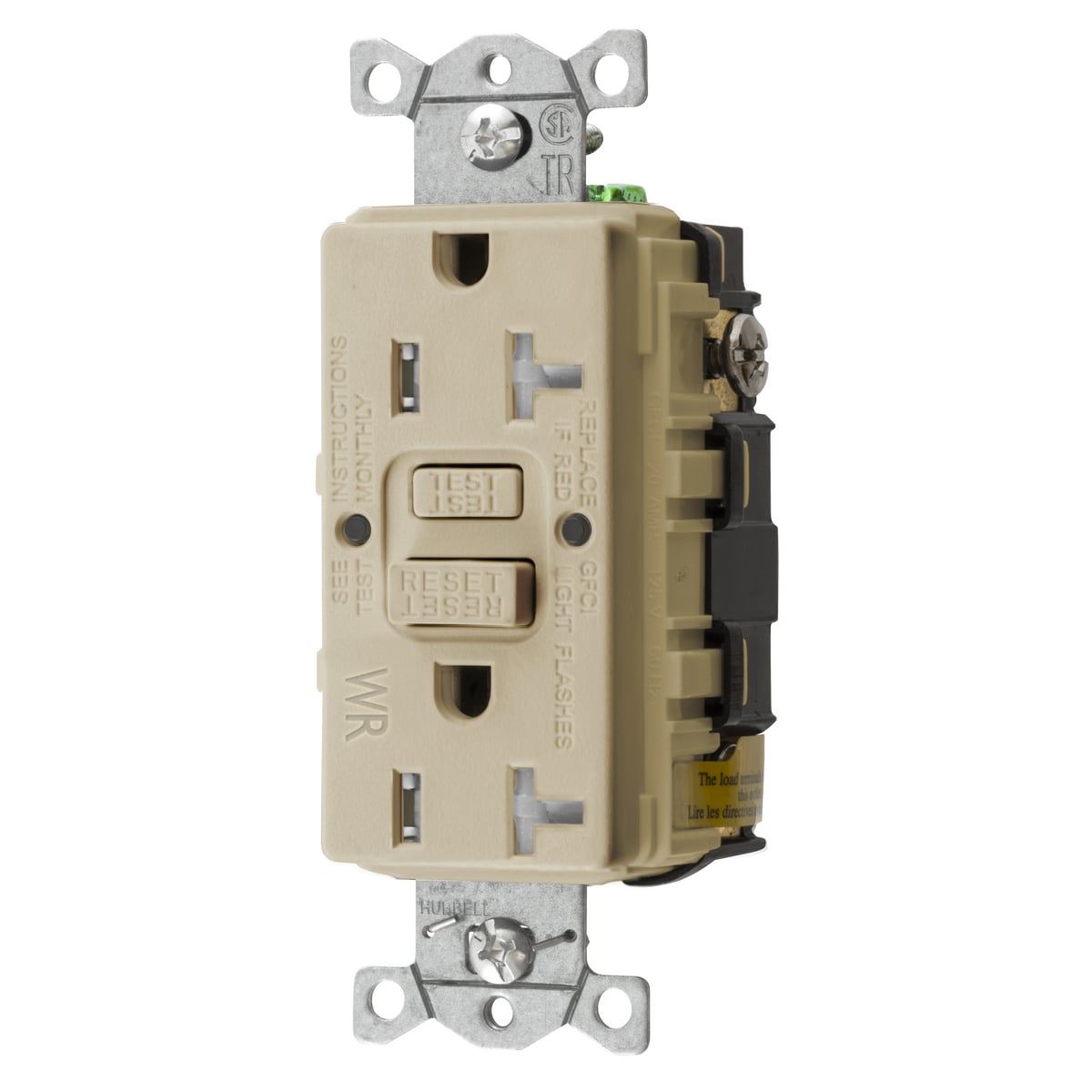 Straight Blade Devices, Receptacle, GFCI, Tamper and Weather Resistant, Commercial Grade, Self Test, 20A 125V, 2- Pole 3-Wire Grounding, 5-20R, Ivory, EPRO Version.